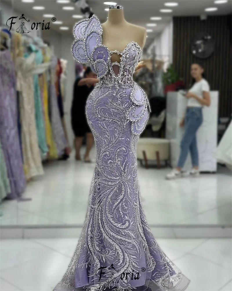 

Purple Dubai Mermaid Party Dress Crystal Sequined Elegant Formal Occasion Dresses Long Prom Gowns vestido de gala noche mujer