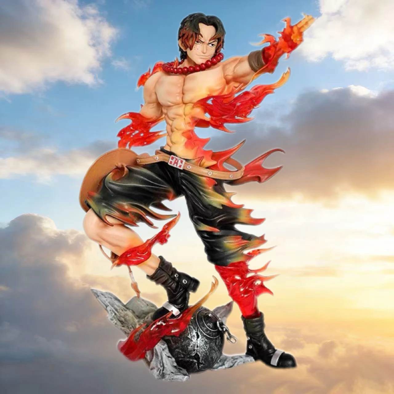 

26cm/10.5in ​Anime One Piece Flame Ace Flower Version PVC Finger Smile Scene Anime Figure Statue Desktop Decoration Toy Gifts