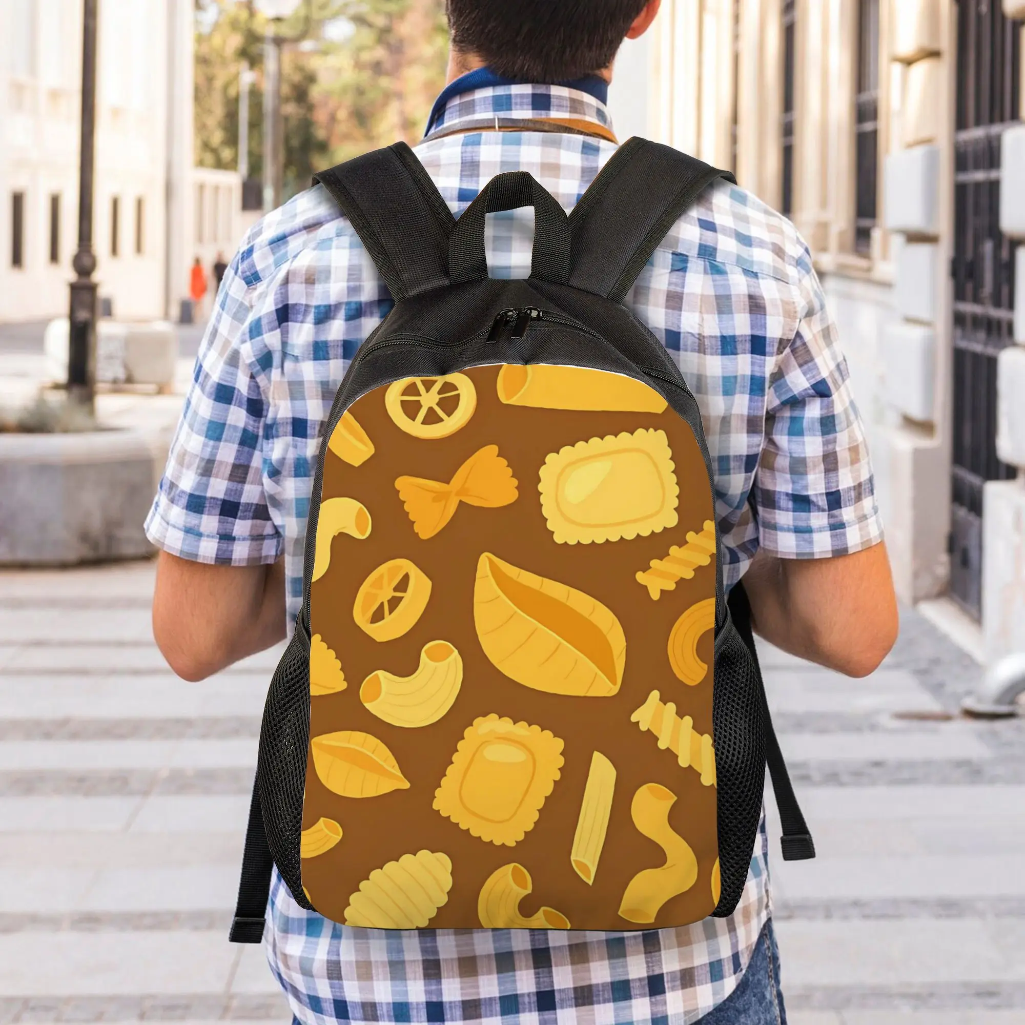 

Men's Spaghetti theme school backpack design