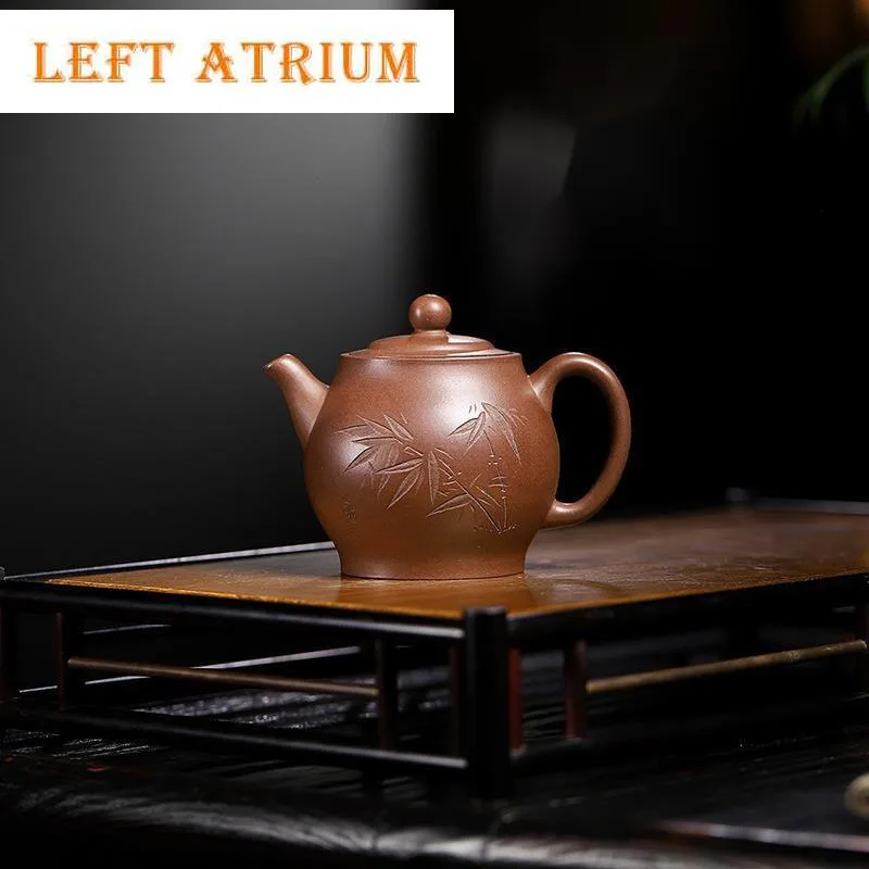 

160ml Chinese Yixing Tradition Purple Clay Teapots Famous Hand-carved Bamboo Tea Pot Raw Ore Mud Kettle Handmade Zisha Tea Set