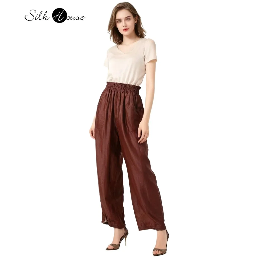 

2025 Women's Fashion Early Autumn New 100% Natural Mulberry Silk Red Cloud Yarn Fragrant Cloud Yarn Retro Elastic Waist Pants