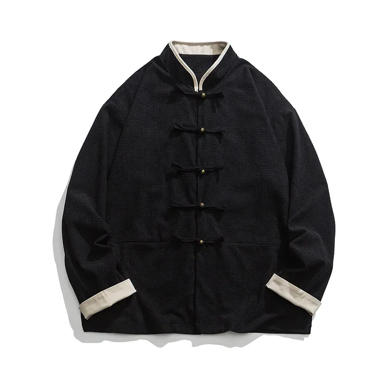 

New Chinese Sle Men's Jaet Large Size Fat Man Collar Buttoned Zhongan Coat High-End Retro Jaet Loose Fit Youth Trend