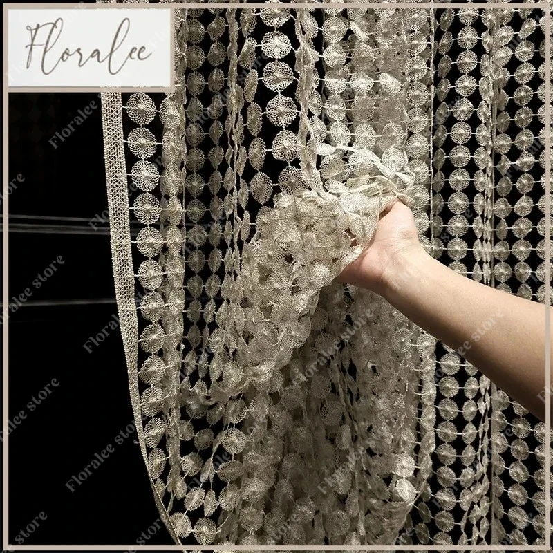 

Golden Window Screen Curtains For Living Room Luxury High-end Tulle French Villa Curtains Bedroom Balcony Hollow Yarn Custom