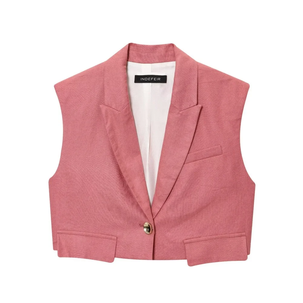 المرأة الكتان المخلوطة المخفية زر طوق بلا أكمام قصيرة تانك الأعلى مع حزام طويل عارضة السراويل الصيف السراويل الجديدة