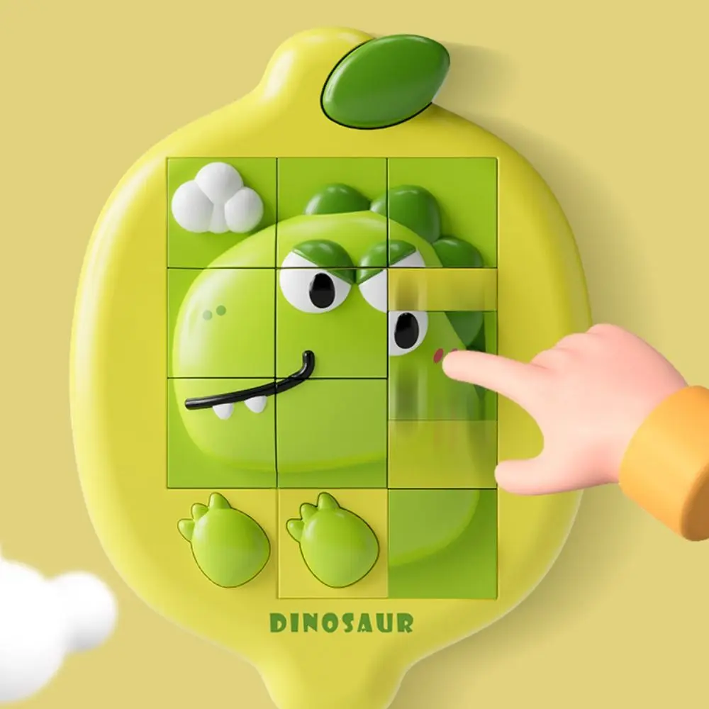 Cartoon Dinosaur Slide Puzzle Game Huarong Road Puzzle Board Educational Smart Logic Board Game for Children Ages 2-6 Travel Toy