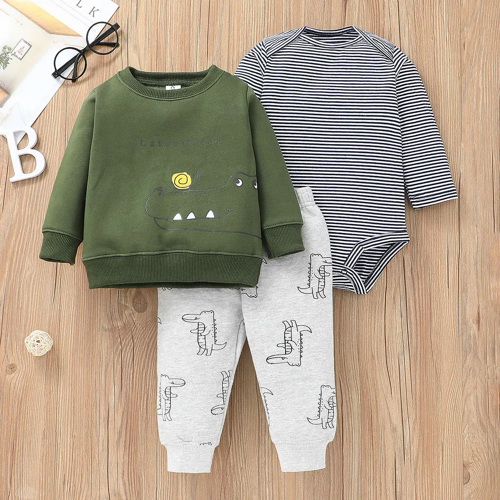 Spring Autumn Cotton Baby Boys Clothes Sets Cartoon Printed Baby Coat+Baby Pants+Baby Bodysuits Long Sleeves Girls Clothes Sets