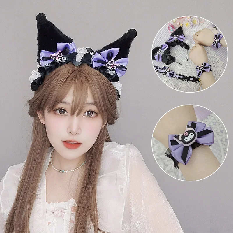 

Halloween Anime Headband Kuromi My Melody Cinnamoroll Cute Lolita Plushie Hair Accessories Halloween Series Kid Doll Girl Gift
