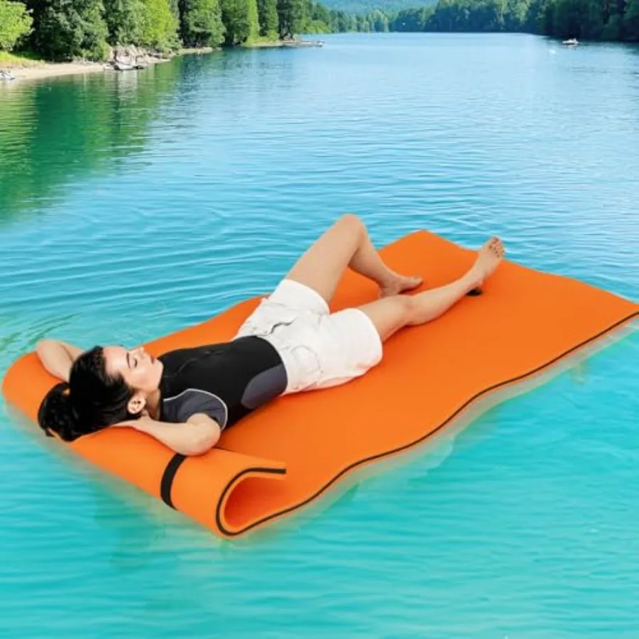 Floating Water Mat Pad for lake river boat use, XPE foam material, green color, bouncy tear-resistant 3-layer design with rolli