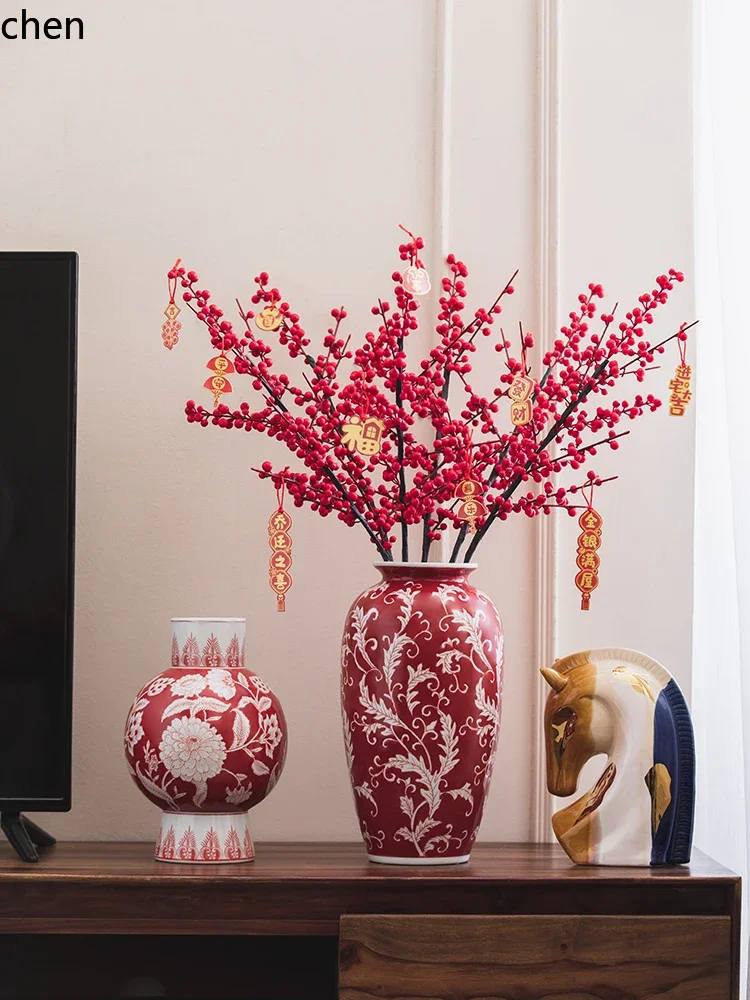 DSALiving Room Flower Arrangement Ceramic Vase Entrance TV Cabinet Desktop Ceramic Ornament Flower Vessel