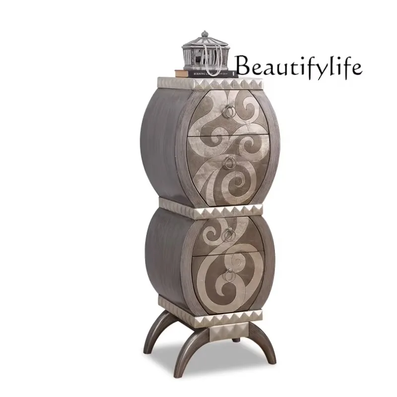 

X35 Living Room Villa Silver Foil Jewelry Cabinet Jewelry Cabinet Nordic Bedroom Chest Of Drawers Solid Wood Decorative
