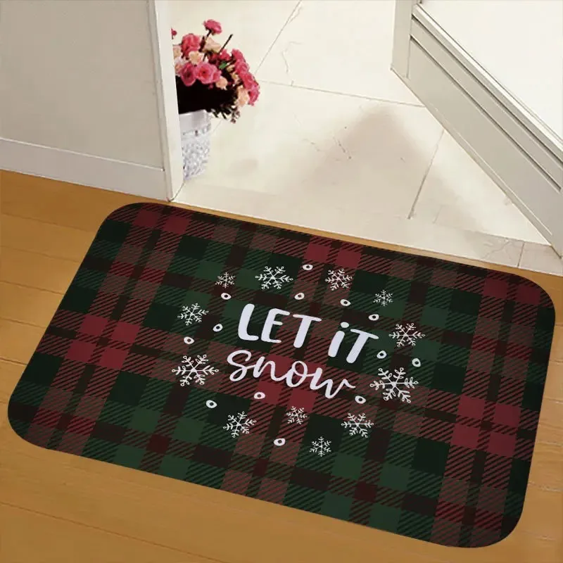 Alfombrilla navideña con patrón de alce y muñeco de nieve para dormitorio, sala de estar, puerta de entrada, decoración del Hogar, baño, dit