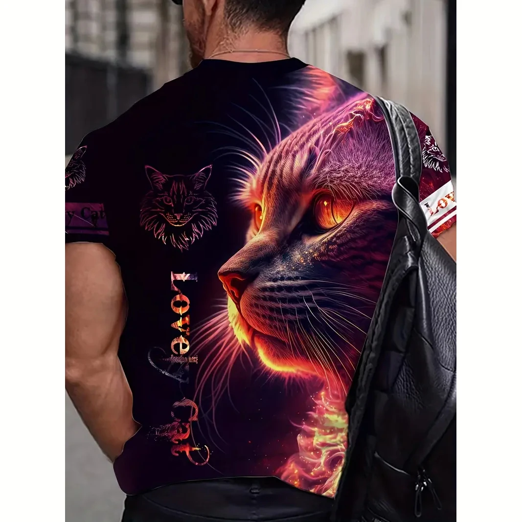 Men's Cat 3d Pattern Print Graphic T-shirt Summer Casual Comfy Short  Sleeve Tee Shirt Oversized Clothing Fashion Men's T-Shirts