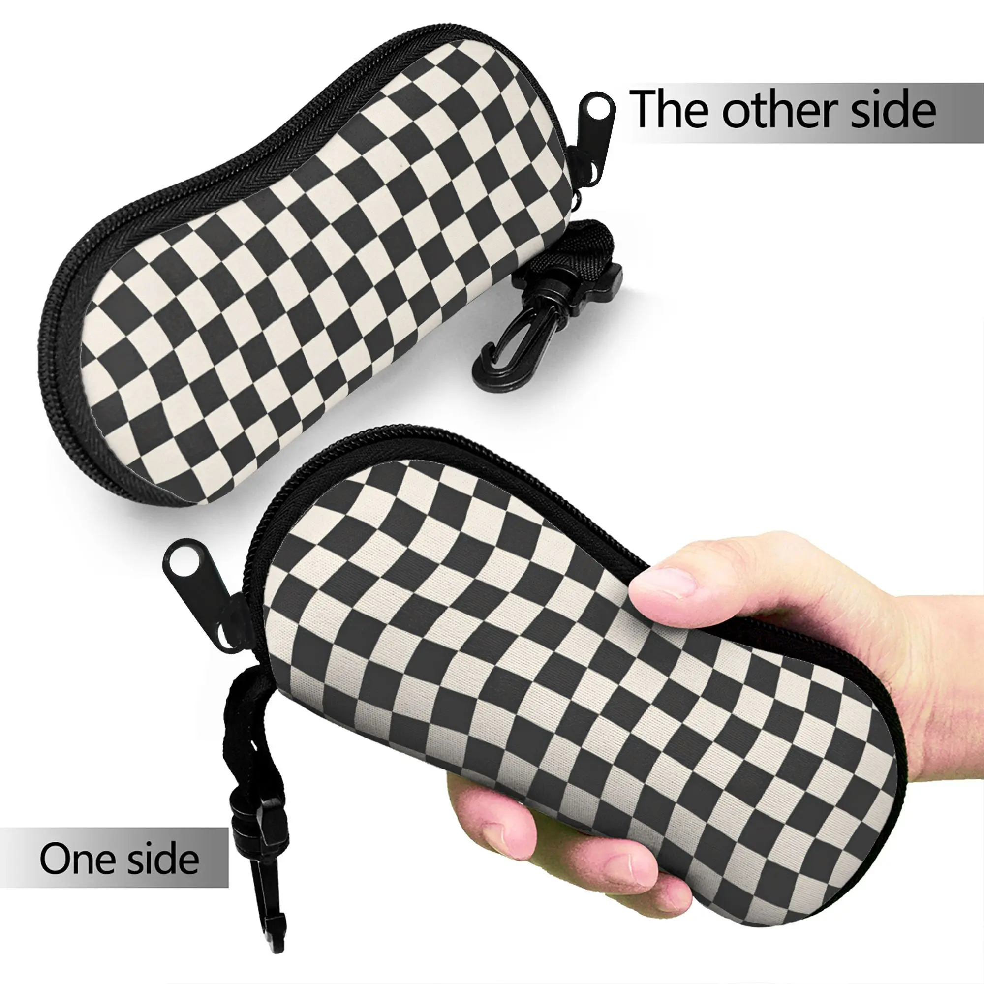 Black and white check Glasses Case Cover  Key Chain Sunglasses Pouch Male Female Pocket Eyeglass Protector Soft Eyewear Storage