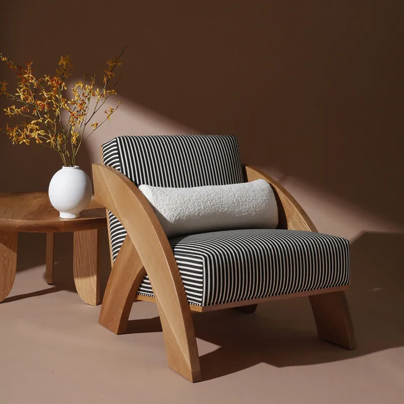 Complete ash wood solid wood sofa chair Small apartment living room study balcony log single chair