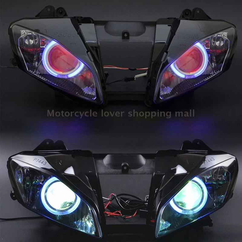 Motorcycle Headlight Custom HID Projector Headlight Assembly Angel Demon Eyes Head Lamp For Yamaha YZF R6 2006 2007