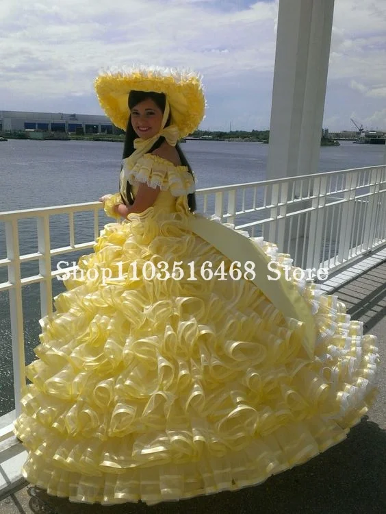 Fluffy Victorian Prom Party Dress One Shoulder Lemon Yellow Lace Cake Dresses Dresses For Formal Occasions Vestidos De Noite