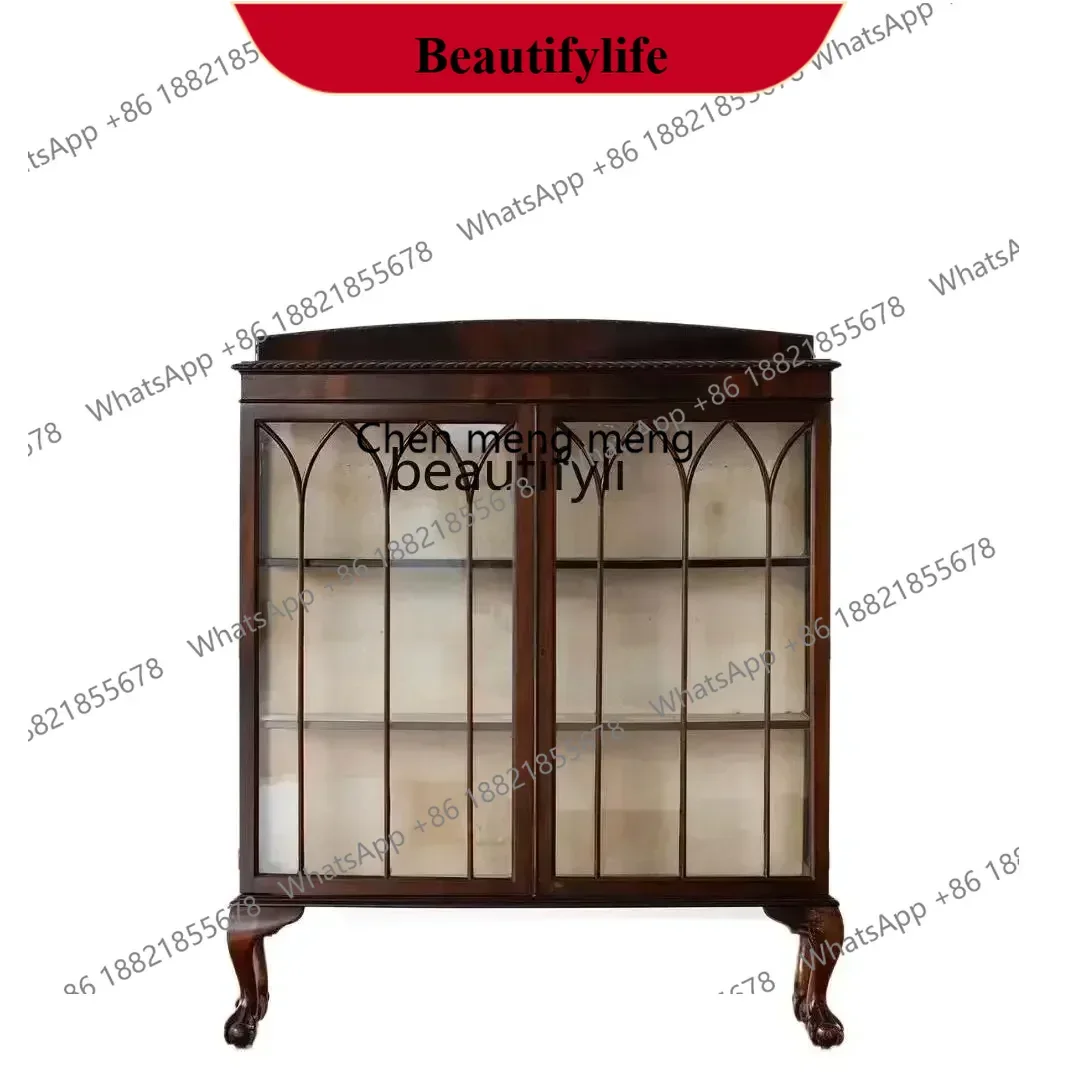 D178   French retro side cabinet, locker, glass door, light luxury solid wood, American rural medium antique short cabinet