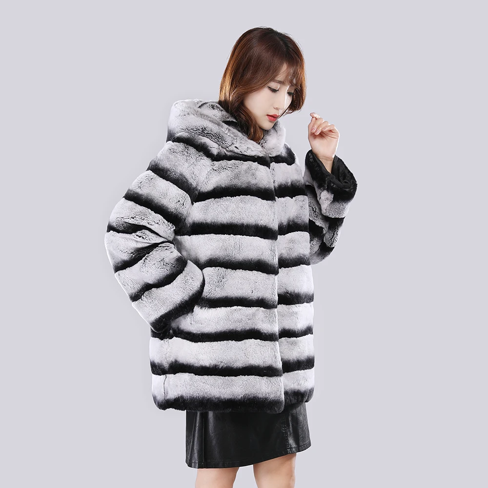 New Women Winter Warm Russian Lady 100% Natural Rex Rabbit Fur Hooded Coats Real Rex Rabbit Fur Jackets Hot Genuine Fur Overcoat