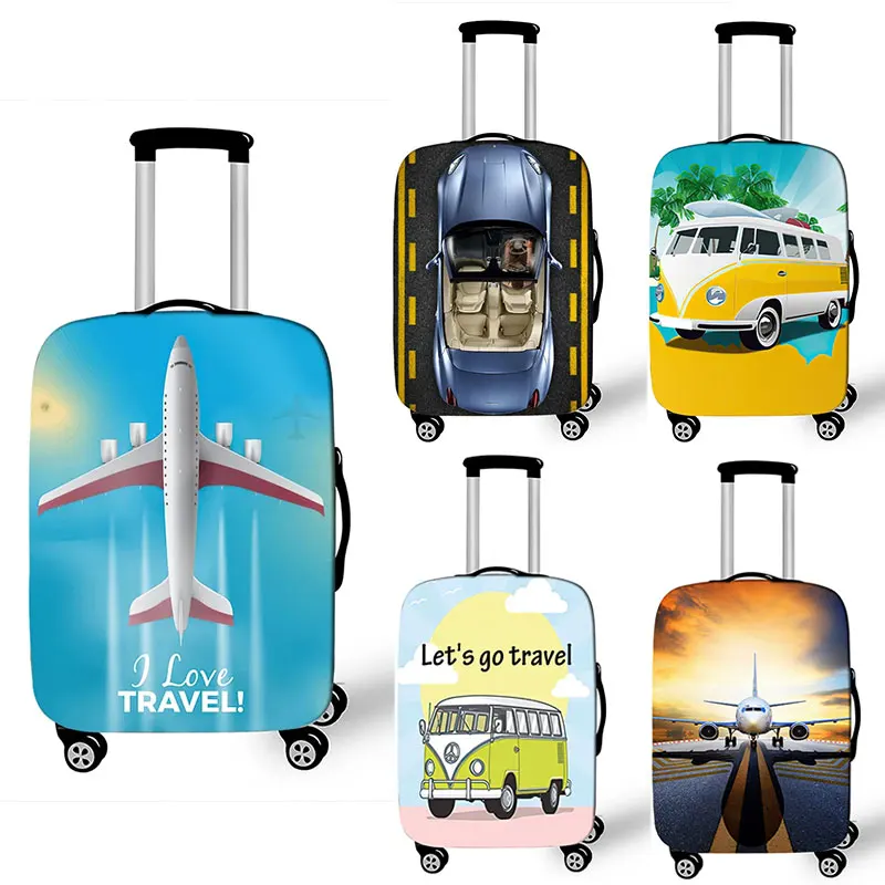 

Car Go Travel Camping Print Luggage Covers 18-32 Inch Elastic Trolley Case 3D Map Plane Protective Anti-dust Suitcase Cover