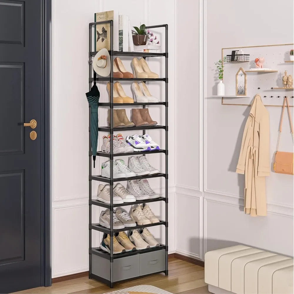 

Tall Shoe Rack Narrow 10 Tier Shoes Rack 20 25 Pairs,Shoes Storage Organizer for Closet,Sturdy Metal Shoes Shelf Shoe Stand with