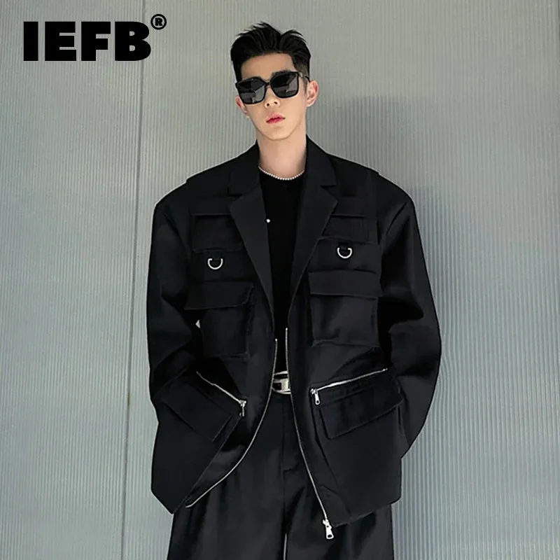 

IEFB Spring Niche Design Male Blazer Threedimensional Multi Pocket Fake Two-piece Suit Jackets 2024 Menwear Tide Handsome 9C5167