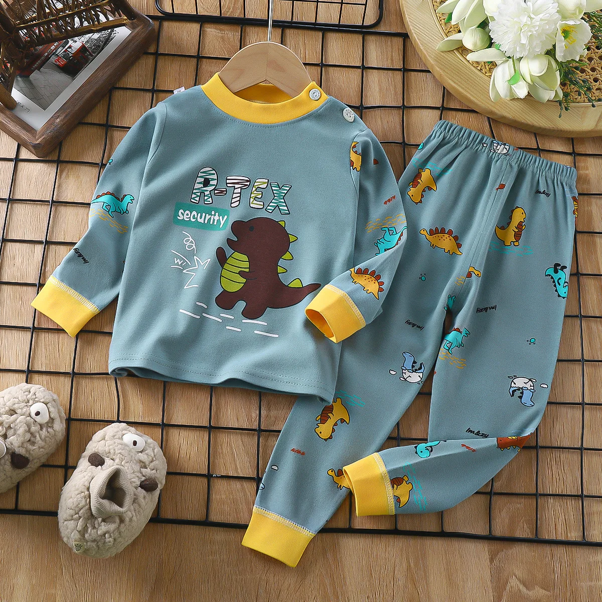 Boys Girls Pajama Sets Cartoon Print Long Sleeve Cute T-Shirt Tops with Pants Toddler Baby Spring Autumn Sleeping Clothes