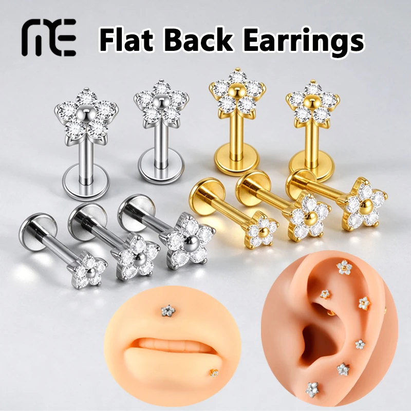 1/5PCS F136 Implant Titanium Earrings Stud,Trendy Flower Zirconia Cartilage Earrings,Tragus Conch Helix Piercing Jewelry