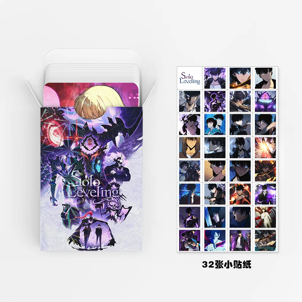 60+32Pcs/Set Solo Leveling Cards Anime Cosplay Paper Cards Mini Sticker Toy Fans Collection Photocard Gift