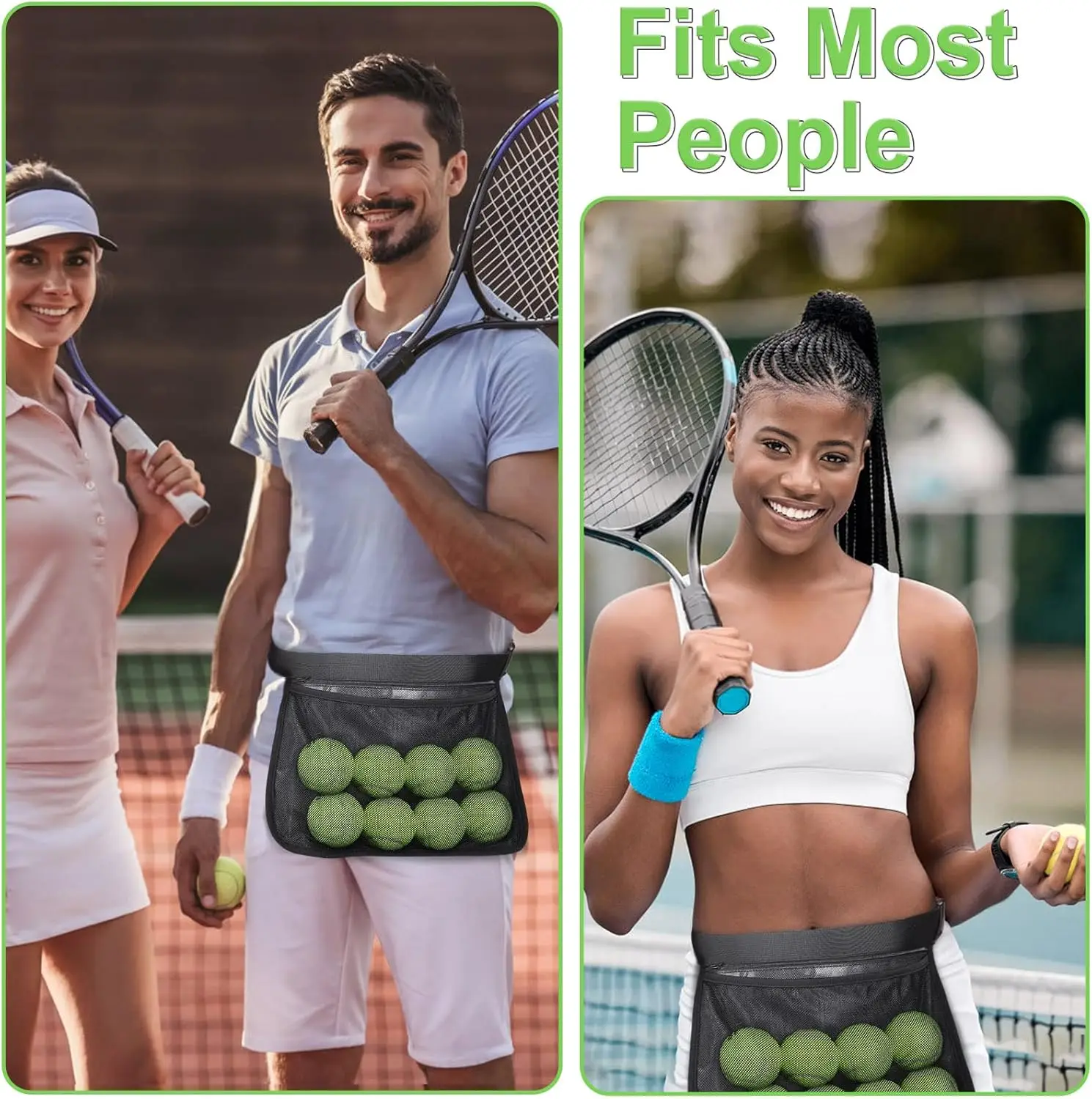 

1 PCS Adjustable Tennis & Pickleball Waist Pouch, Mesh Hip Ball Bag Carrier Fanny Pack Holds 8-10 Balls for Sports