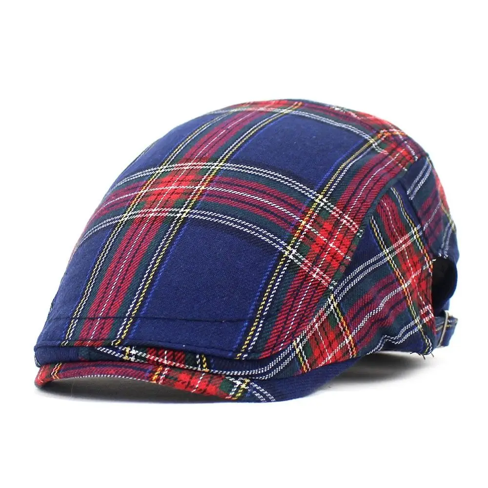 Simple Cotton Plaid Beret Cap Retro Short Brim Cloth Painter Cap Peaked Cap Sunshade Women Artist Hat Outdoor