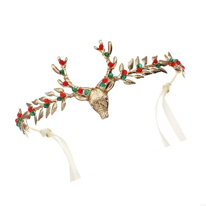 270d Weihnachten Strasssteine ​​Rentierhaarkammfestival Requisiten Haarhoop Holiday Headwear