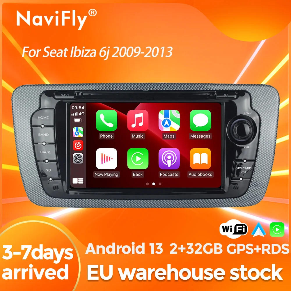 4-core Android 13 Wireless CarPlay Auto HD Video Media Player For Seat Ibiza 6j 2009-2013 32GB ROM Storage WIFI GPS Navigation