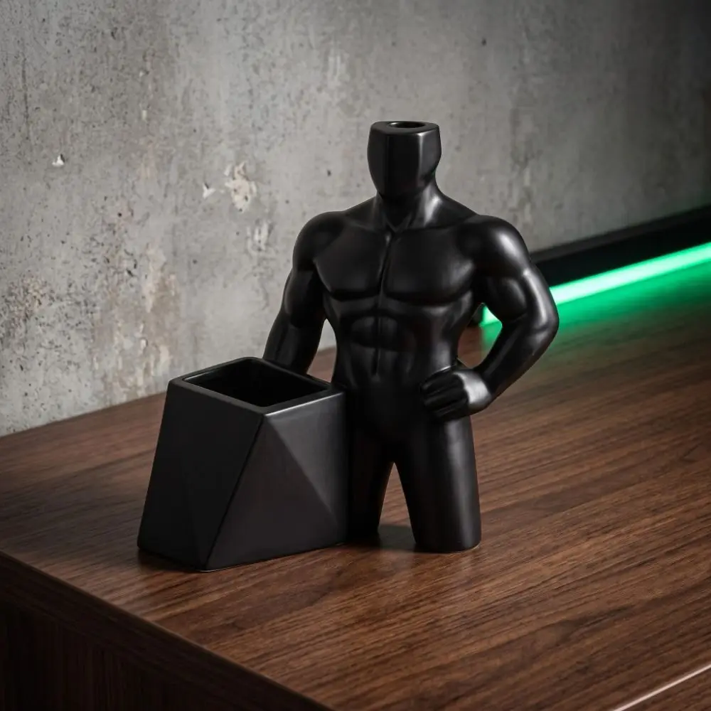 Vase 3D Printed Figurine Pen Holder Home Decoration Funny Muscular Male Figurine Ornaments Multifunction Storage Box Office