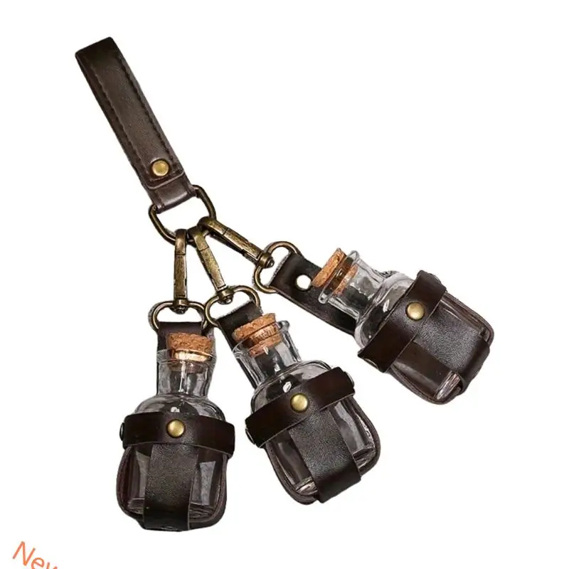 

Halloween Witch Potion Bottle with Leather Holder Cork Stoppers Wizard Costume Cosplay Accessories for Women Men