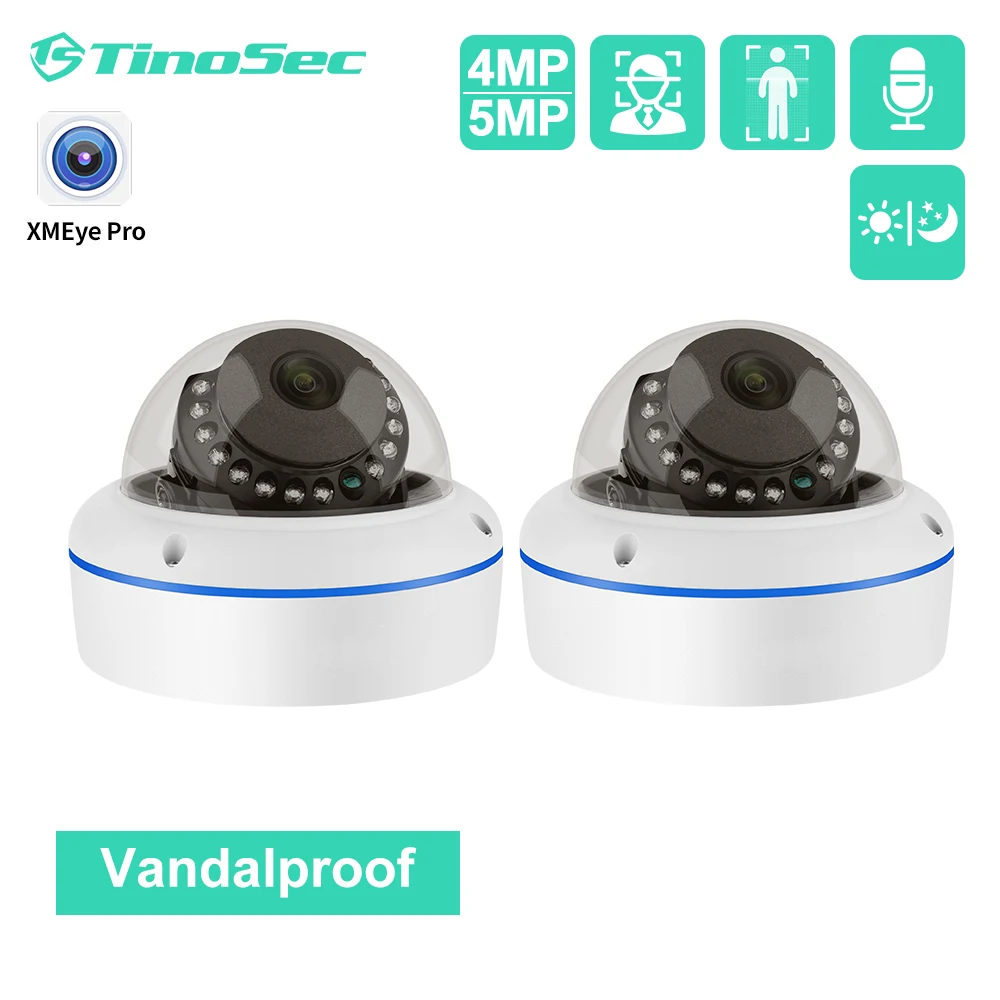 

TinoSec 4MP 5MP POE Camera Vandalproof Audio Record Face Detection 2.8/3.6mm Indoor Dome IP Camera Security Surveillance System