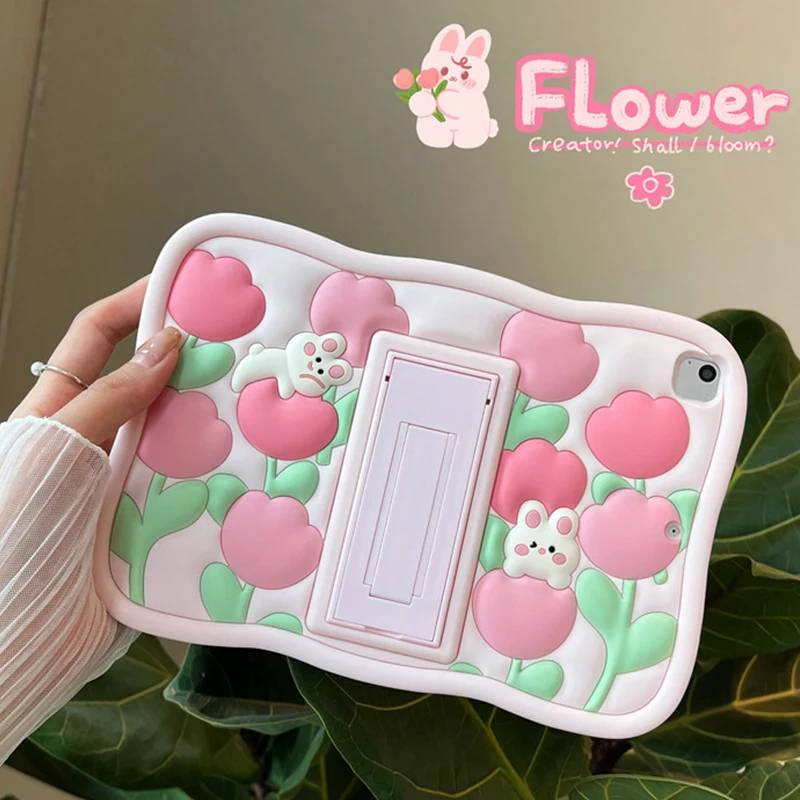 Flower Rabbit Silicone Protective Tablet Stand Funda Case For Apple ipad 10.9 9th 7 5 6 9.7 Pro11 10.2 10.5 Mini6 Air6 4 5 12.9