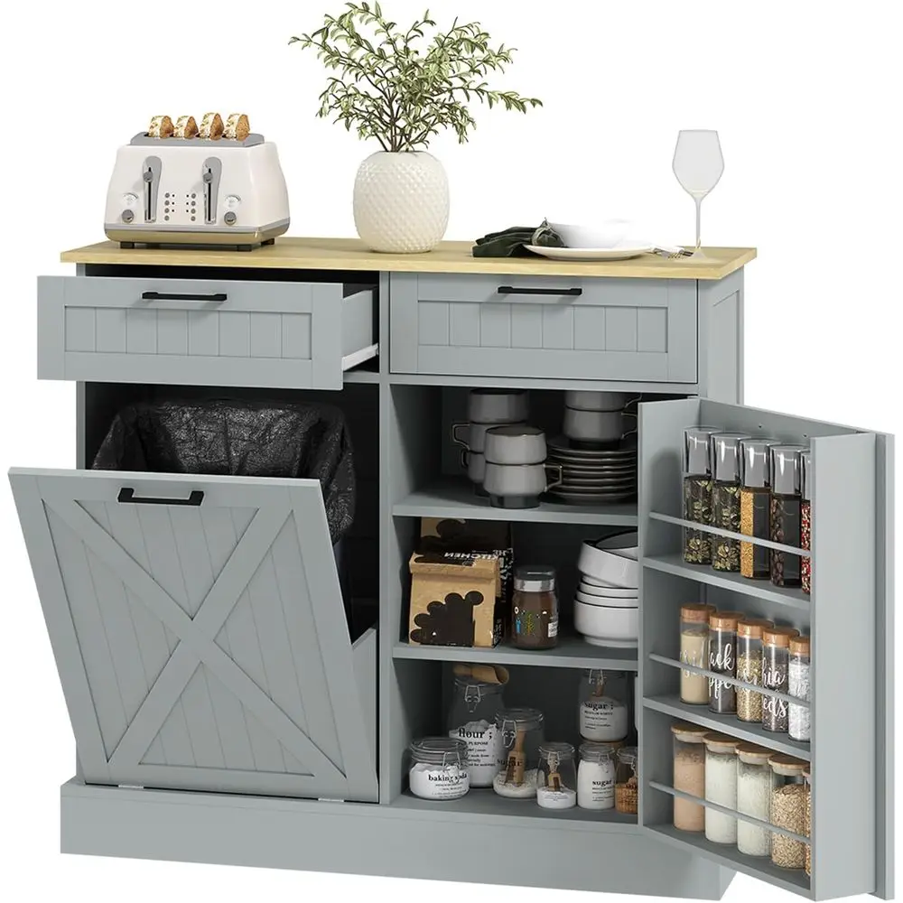 

10 Gallon Under-Sink Kitchen Cabinet with Concealed Trash Bin, Ideal for Pantry, Laundry, or Kitchen, Gray