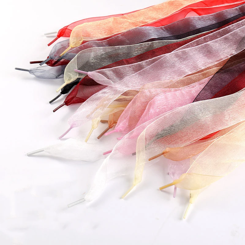 

1Pair Fashion Chiffon Yarn Shoelaces 4cm Wider Flat Solid color Shoelace Sneakers Quality shoelace 100/120/140/160CM