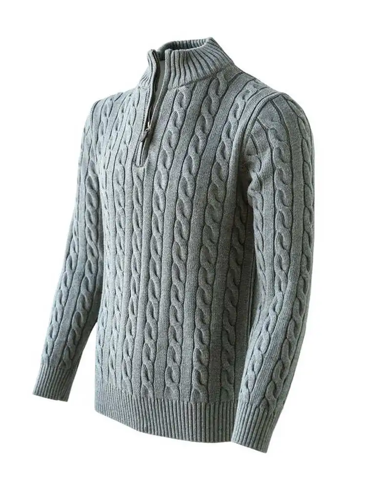 

Высококачественный мужской повседневный хлопковый вязаный свитер, эластичный, против морщин, удобный, дышащий, с застежкой-молнией, Long Sve