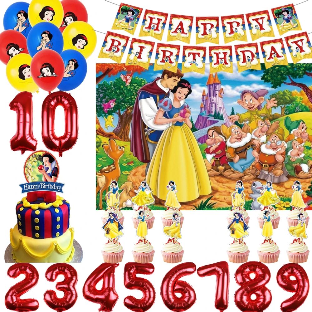 

Disney Princess Snow White Theme Girl Birthday Party Decorations Cake Topper Balloons Backdrop Banner Party Supplies Kid Gifts