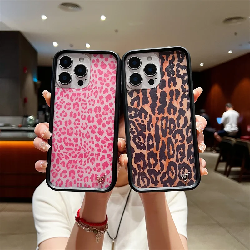 حافظة لهاتف آيفون 17 16 15 14 13 12 Pro Max Plus wf وردي ليوبارد أحمر فتاة غطاء خلفي مقاوم للصدمات
