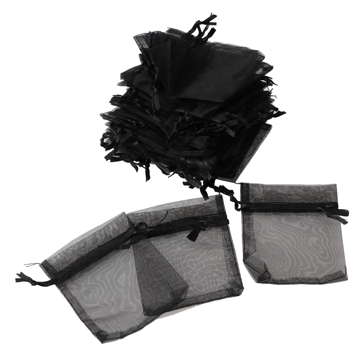 

50 PCS Gift Bags Gauze Organza Pouch Beam Port Gifting Jewerly Black Drawstring