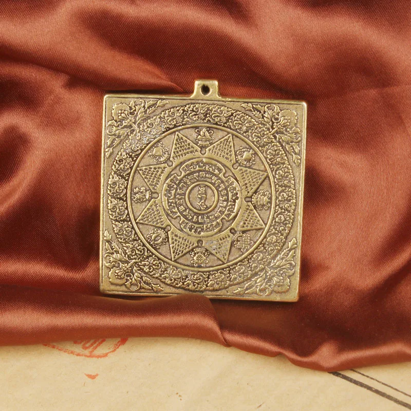 Brass Tibetan-style Great Wrath Vajra Square Pendant Tibetan Nine Palaces Pendant Accessory Handmade Pendant Collection
