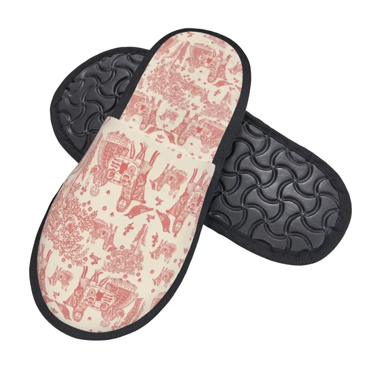 Custom Toile De Jouy French Motif Soft Memory Foam House Slippers Women Flora Cozy Warm Anti-skid Sole Slipper