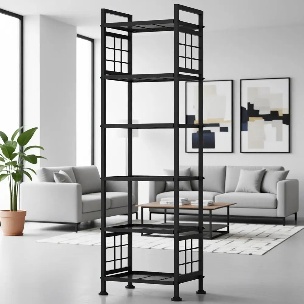 

Металлическая 6-ярусная полка для хранения для кладовой, кухни, ванной комнаты и прачечной, черная