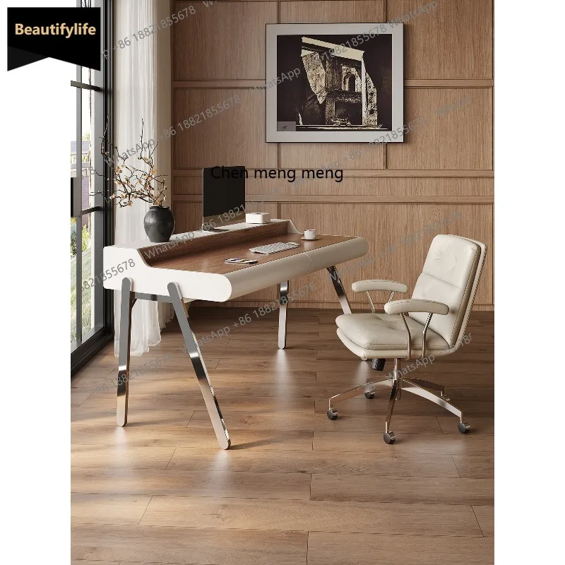 مكتب A139 غرفة نوم منزلية إيطالية بسيطة وغرفة معيشة بسيطة من خشب الجوز ومكتب كمبيوتر فاخر بجانب السرير #1