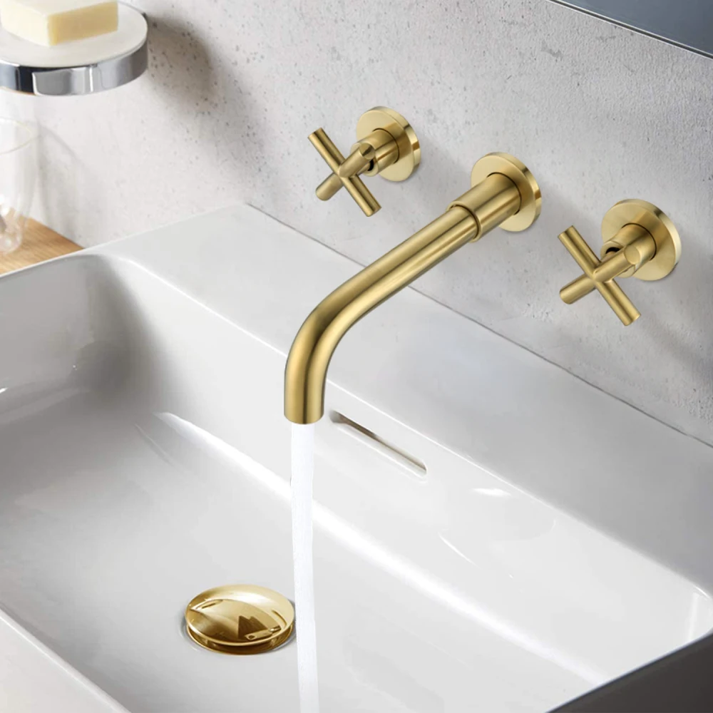 Bathroom Faucet Wall Mounted in-wall Hot and Cold Faucet Hidden Bathroom Washbasin Swivel Solid Copper Concealed Basin Faucet