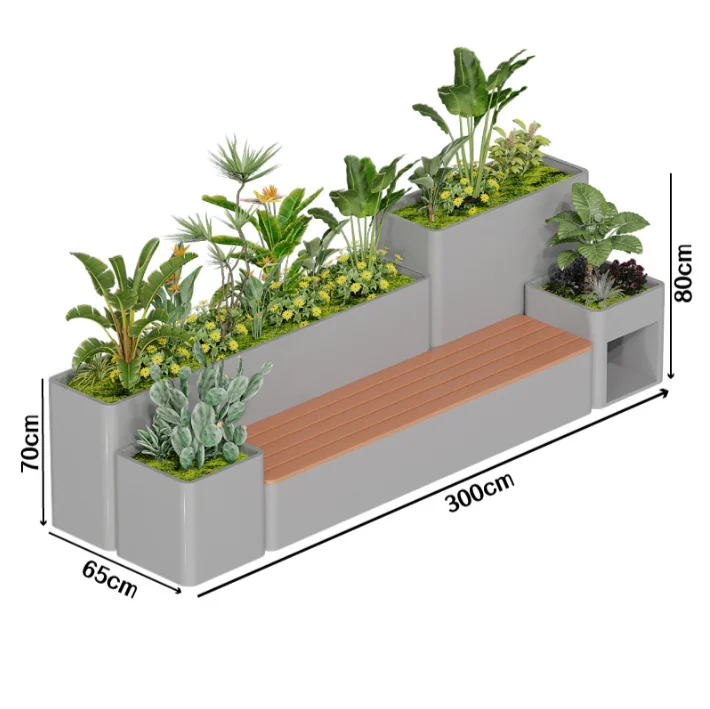 Outdoor Stainless Steel Flower Box Rectangular Wrought Iron Flower Pot Finished Pavilion Planting Combination Pond For Courtyard
