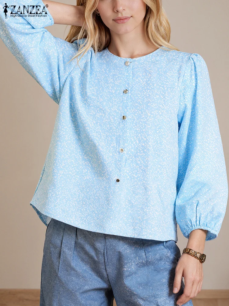 

2025 ZANZEA Autumn Floral Printed Shirts Women Casual Loose 3/4 Sleeve Tops Fashion OffIce Work Blusas Vintage Tunics Oversized