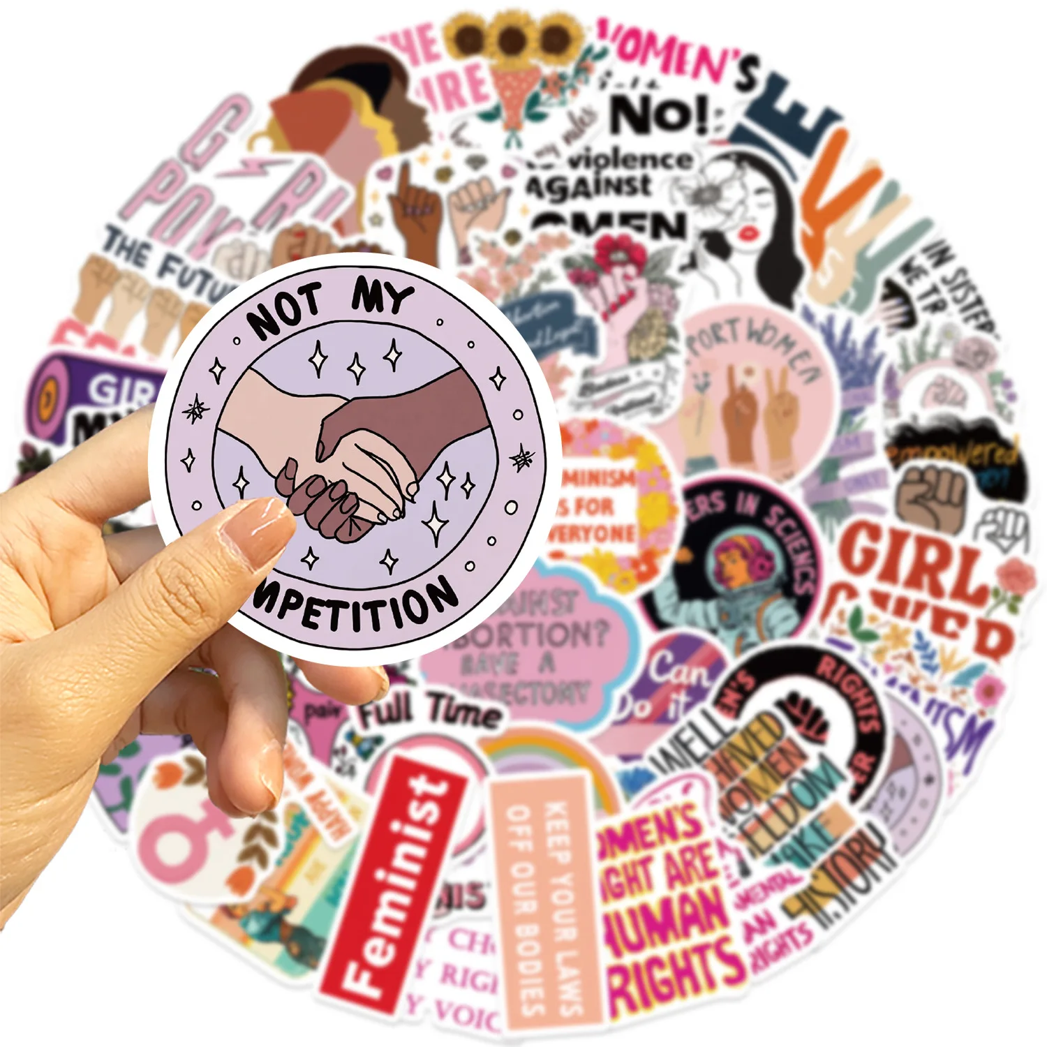 50 PCS Cute Cartoon Pink Feminist Stickers for Luggage, Notebook, Water Bottle, Laptop, Phone Case, Journal Decoration